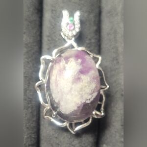 Purple and White Snowflake Fluorite Sterling Silver Pendant